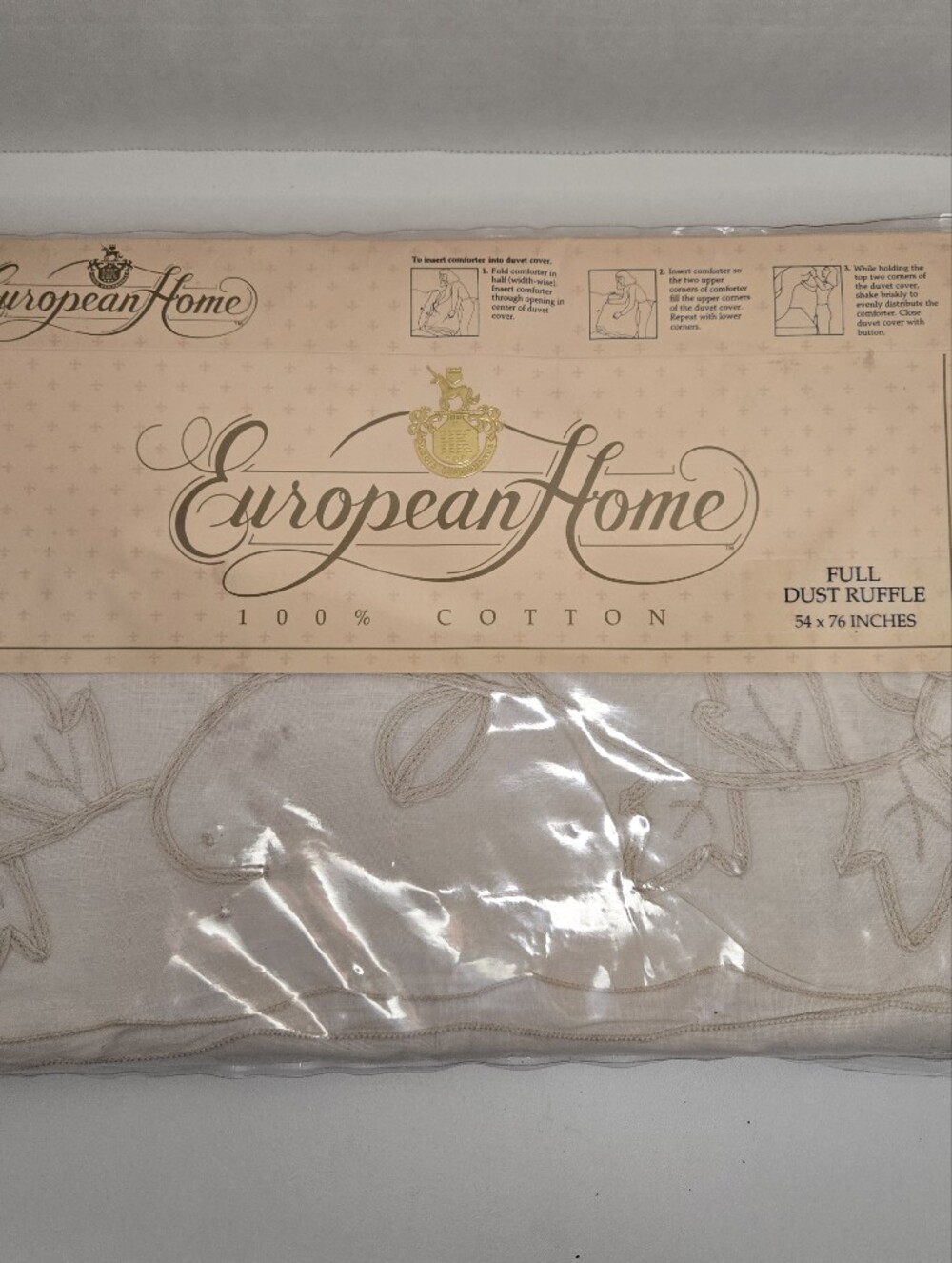 European Home Maison Rose Full Dust Ruffle  Ivory Embroidered 100% Cotton 54x76